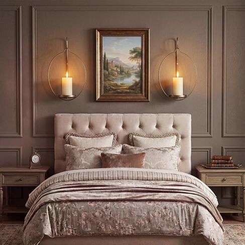 Wall Candle Sconces Set of 2 Gold Metal Wall Mounted Candle Holders Modern Farmhouse Hanging Wall Decor for Living Room Bedroom Dining Room Hallway Fireplace Decorative Pillar Candle Shelf in Saudi Arabia