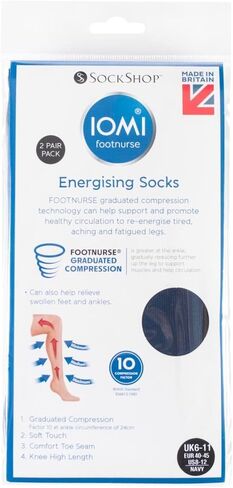 IOMI 2 Pairs of Mens Graduated Compression Knee High Energizing Socks (7-12 US, Blue) in Saudi Arabia