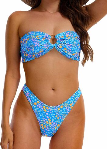 Womens 2026 Floral Printed Bandeau Thong Cheeky Bikini Sets for Teen High Cut Swimsuit Sexy Tie Cute Bathing Suits in Saudi Arabia