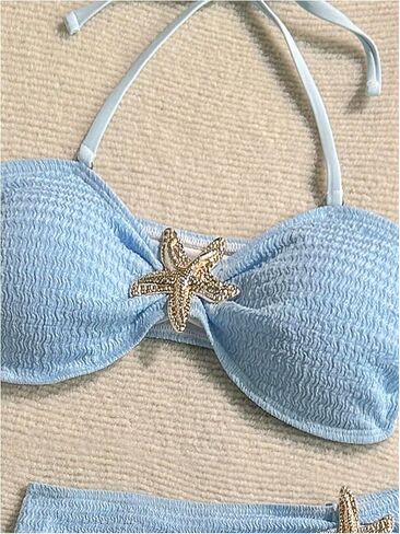 Milumia Women's 3 Piece Swimsuit Starfish Textured Strapless Bandeau Bikini Sets with Slit Skirt Cover Up in Kuwait