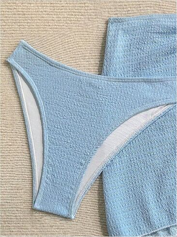 Milumia Women's 3 Piece Swimsuit Starfish Textured Strapless Bandeau Bikini Sets with Slit Skirt Cover Up in Kuwait