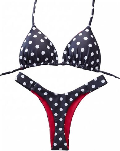 Verdusa Women's 2 Piece Polka Dots Bikini Set Halter Triangle Tie Backless String Thong Bathing Suit Swimwear in Kuwait
