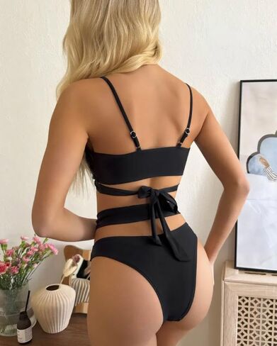 Women’s 3 Piece Bikini Set with Sheer Long Sleeve Cover-Up High Cut Wrap Cheeky Swimsuits Swimwear in Saudi Arabia