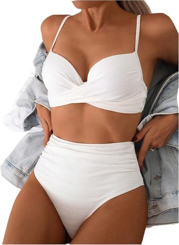 RoseSeek Women's 2 Piece Bikini Sets Twist Front Bras and High Waisted Panties Summer Beachwear Swimwear in Kuwait