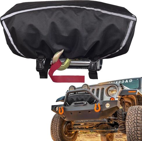 Winch Cover, Winch Cover Waterproof, Durable 900D Oxford Fabric Dustproof Sunproof Heavy Duty Winch Covers with Reflective Ribbon for 8000-13500 lbs Electric Winch (Orange Ribbon) in Kuwait