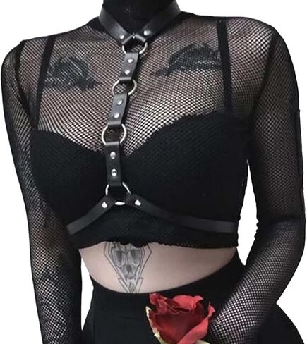 Punk Belt Black Pu Leather Harness Belt for Women Adjustable Chest Harness Body Waist Chain Belt Goth Rave Nightclub Sexy Belly Bra Accessory for Women in Saudi Arabia