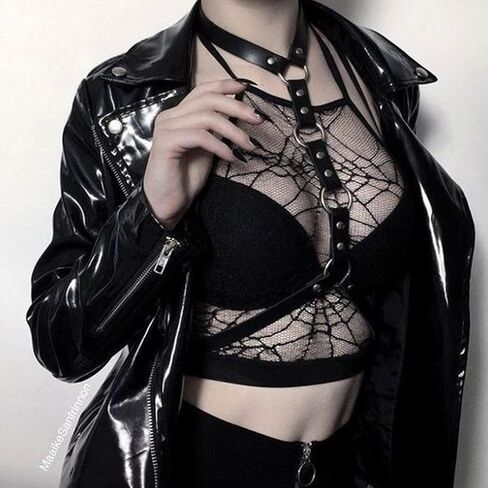 Punk Belt Black Pu Leather Harness Belt for Women Adjustable Chest Harness Body Waist Chain Belt Goth Rave Nightclub Sexy Belly Bra Accessory for Women in Saudi Arabia