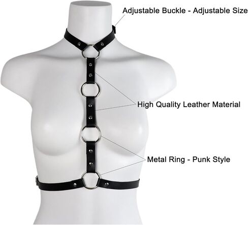 Punk Belt Black Pu Leather Harness Belt for Women Adjustable Chest Harness Body Waist Chain Belt Goth Rave Nightclub Sexy Belly Bra Accessory for Women in Saudi Arabia
