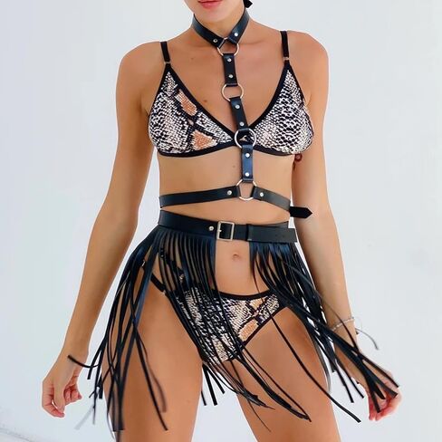 Punk Belt Black Pu Leather Harness Belt for Women Adjustable Chest Harness Body Waist Chain Belt Goth Rave Nightclub Sexy Belly Bra Accessory for Women in Saudi Arabia