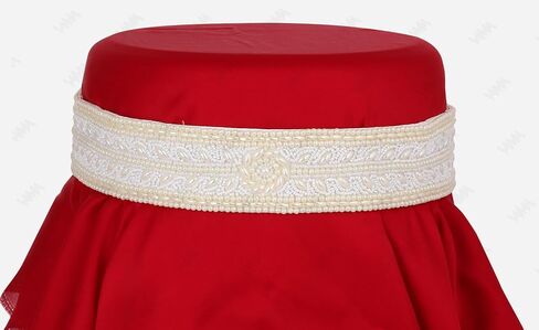 VAMA Fashions White Pearl Kamarband Maggam Work Cloth Waist Hip Belt Streachable Kamarpatta Lehenga Sontada Belt Aari Work Belt Saree Kamarbandh Vaddanam For Wedding (Medium, White) in Saudi Arabia