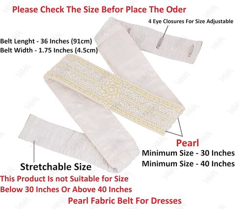 VAMA Fashions White Pearl Kamarband Maggam Work Cloth Waist Hip Belt Streachable Kamarpatta Lehenga Sontada Belt Aari Work Belt Saree Kamarbandh Vaddanam For Wedding (Medium, White) in Saudi Arabia