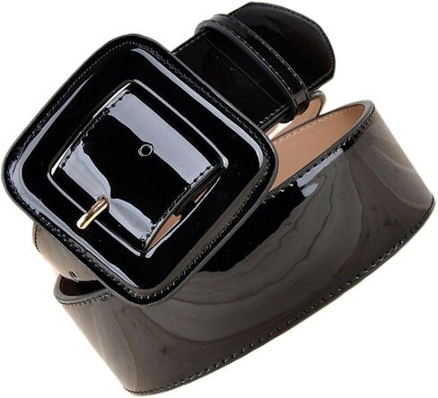 Women Patent Leather Belt with Adjustable Square Buckle Genuine Leather Back European Style Waist Corset Belt for Dresses Jeans and Trousers in Saudi Arabia