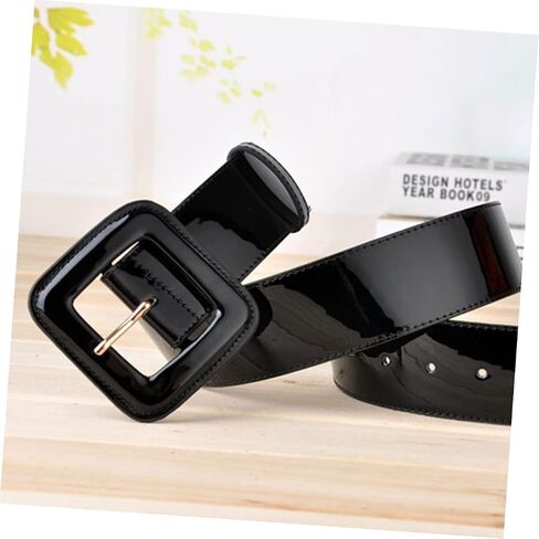 Women Patent Leather Belt with Adjustable Square Buckle Genuine Leather Back European Style Waist Corset Belt for Dresses Jeans and Trousers in Saudi Arabia
