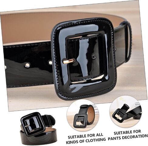 Women Patent Leather Belt with Adjustable Square Buckle Genuine Leather Back European Style Waist Corset Belt for Dresses Jeans and Trousers in Saudi Arabia