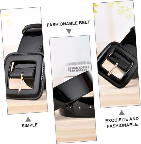 Women Patent Leather Belt with Adjustable Square Buckle Genuine Leather Back European Style Waist Corset Belt for Dresses Jeans and Trousers in Saudi Arabia