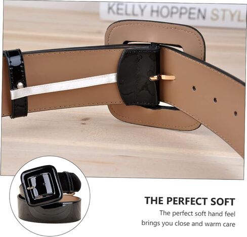 Women Patent Leather Belt with Adjustable Square Buckle Genuine Leather Back European Style Waist Corset Belt for Dresses Jeans and Trousers in Saudi Arabia