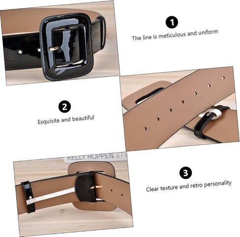 Women Patent Leather Belt with Adjustable Square Buckle Genuine Leather Back European Style Waist Corset Belt for Dresses Jeans and Trousers in Saudi Arabia