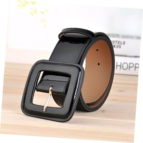 Women Patent Leather Belt with Adjustable Square Buckle Genuine Leather Back European Style Waist Corset Belt for Dresses Jeans and Trousers in Saudi Arabia