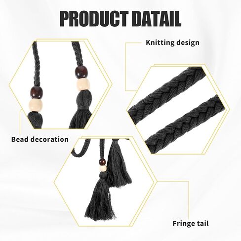 2 Pcs Rope Belts for Women, Woven Beaded Tie Decorative Belts for Women Trendy, Fabric Cotton Tassels Boho Rope Belt in Kuwait