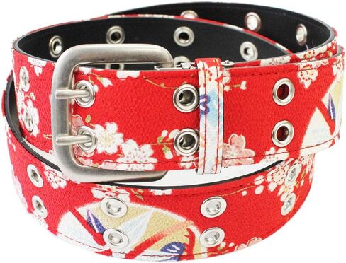 Double Pin Buckle Japanese Chirimen Belt Unisex (Red Cherry) in Saudi Arabia