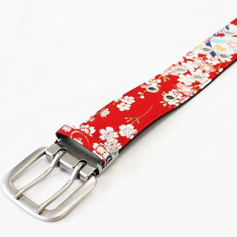 Double Pin Buckle Japanese Chirimen Belt Unisex (Red Cherry) in Saudi Arabia
