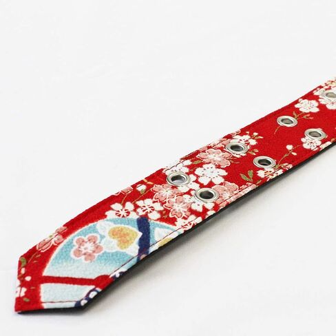 Double Pin Buckle Japanese Chirimen Belt Unisex (Red Cherry) in Saudi Arabia