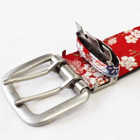 Double Pin Buckle Japanese Chirimen Belt Unisex (Red Cherry) in Saudi Arabia
