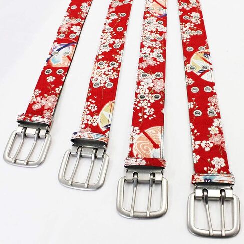 Double Pin Buckle Japanese Chirimen Belt Unisex (Red Cherry) in Saudi Arabia