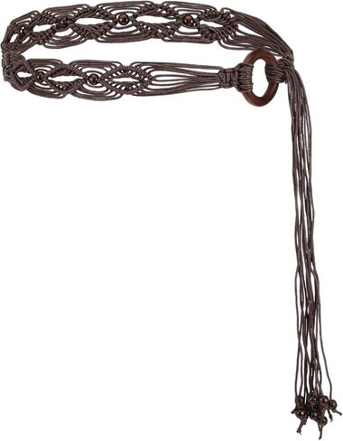 Women's Bohe Rope Braid Waist Belt Bohemian Woven Belt for Women Wooden Beaded Braided Belt Renaissance Rope Wide Belts in Kuwait