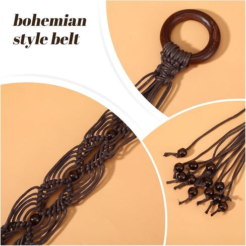 Women's Bohe Rope Braid Waist Belt Bohemian Woven Belt for Women Wooden Beaded Braided Belt Renaissance Rope Wide Belts in Kuwait
