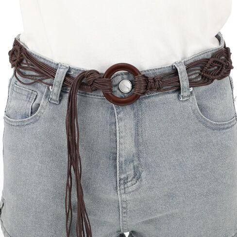 Women's Bohe Rope Braid Waist Belt Bohemian Woven Belt for Women Wooden Beaded Braided Belt Renaissance Rope Wide Belts in Kuwait