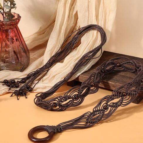 Women's Bohe Rope Braid Waist Belt Bohemian Woven Belt for Women Wooden Beaded Braided Belt Renaissance Rope Wide Belts in Kuwait