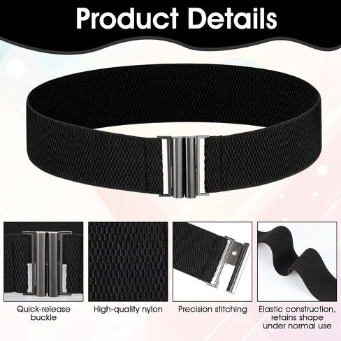 Larrel Black Wide Stretchy Belts for Women, Women Wide Elastic Waist Cinch Belt, Vintage Elastic Waist Belts, Adjustable Cinch Belt for Dresses and Pants in Kuwait