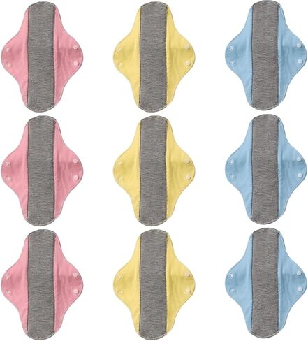 9 PCS Washable Incontinence Pads for Women, Reusable Incontinence Pads for Women, Reusable Panty Liners, Set with 3 Pink, 3 Yellow, 3 Blue, Soft and Absorbent, Comfortable and Discreet in Saudi Arabia