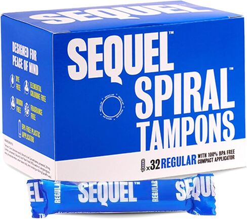 Sequel Spiral Tampons for Women, Regular and Super Absorbency, 32 Count Combo, Patented Helical Design, BPA Free Compact Plastic Applicator, Dye Free, Fragrance Free, Unscented in Kuwait