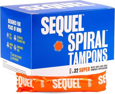 Sequel Spiral Tampons for Women, Regular and Super Absorbency, 32 Count Combo, Patented Helical Design, BPA Free Compact Plastic Applicator, Dye Free, Fragrance Free, Unscented in Kuwait