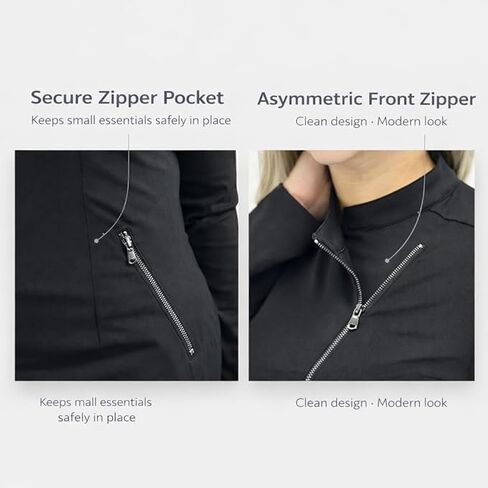Women’s Professional Tunic Top – Long Sleeve Beauty Workwear Jacket with Black Zipper. in Saudi Arabia