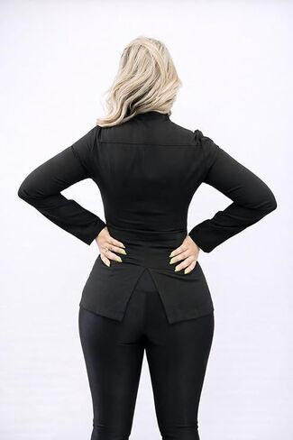 Women’s Professional Tunic Top – Long Sleeve Beauty Workwear Jacket with Black Zipper. in Saudi Arabia