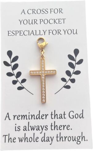 AMOBESTER 18K Gold Plated Cross Clasp on Charm Stainless Steel Zircon Pendant for Necklace Bracelet Zipper Pull Baptism Confirmation Jewelry in Saudi Arabia