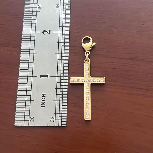 AMOBESTER 18K Gold Plated Cross Clasp on Charm Stainless Steel Zircon Pendant for Necklace Bracelet Zipper Pull Baptism Confirmation Jewelry in Saudi Arabia