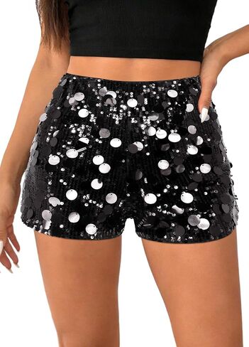 Women's Sparkly Sequin Shorts Stretchy High Waist Punk Mini Shorts Party Rave Clubwear Concert Outfit in Saudi Arabia