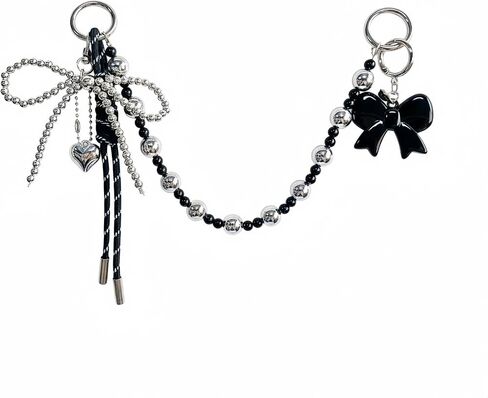 Black Bow Keychain for Women, Beaded l Braided Rope Purse Charms for Handbag, Accessory Bag Charms for Tote Bag in Saudi Arabia