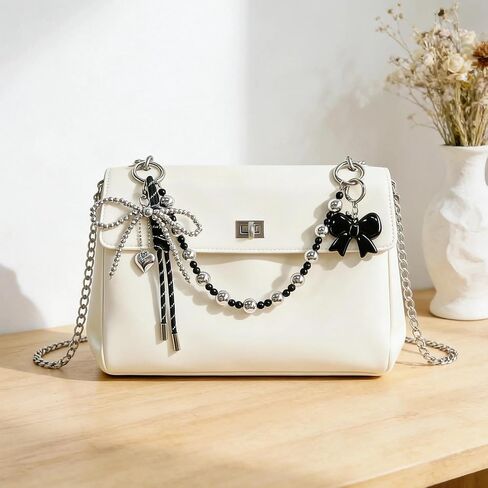 Black Bow Keychain for Women, Beaded l Braided Rope Purse Charms for Handbag, Accessory Bag Charms for Tote Bag in Saudi Arabia