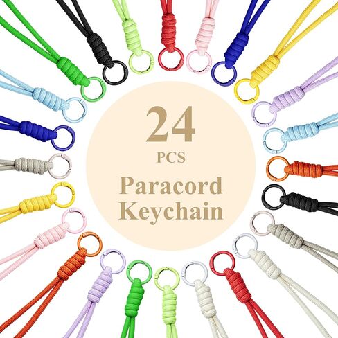 24 PCS Paracord Keychain Braided Rope Keychain Lanyard Wristlet for Car Keys Ring, Backpack Purse Phone Charm Plush Toys DIY in Saudi Arabia