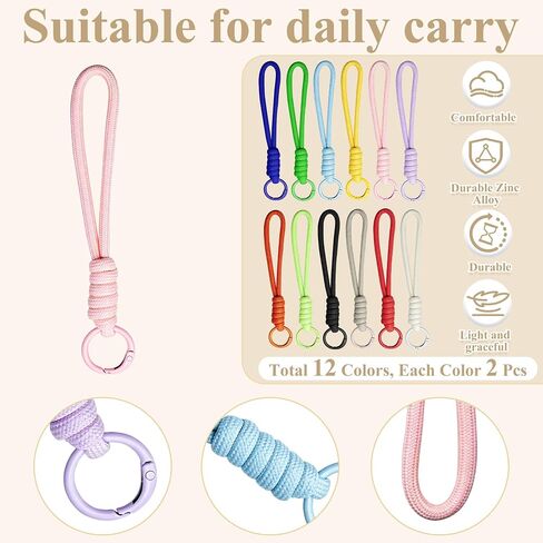 24 PCS Paracord Keychain Braided Rope Keychain Lanyard Wristlet for Car Keys Ring, Backpack Purse Phone Charm Plush Toys DIY in Saudi Arabia