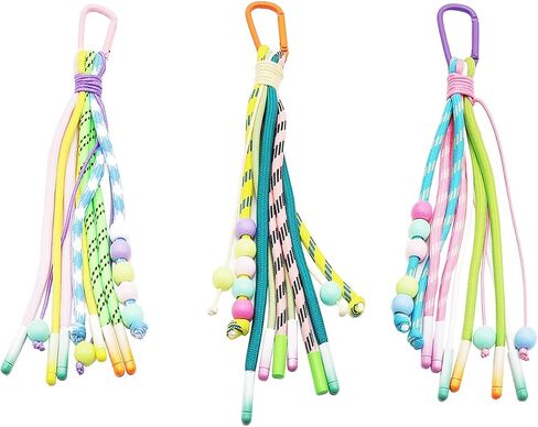 Colorful Paracord Tassel Keychain for Bags – Cute Rope & Bead Charm with Carabiner Clip, Aesthetic Backpack Accessory for Girls, Kids, Teens – Handmade Multicolor Key Ring Decoration 3 Pack in Saudi Arabia