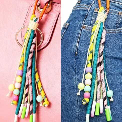 Colorful Paracord Tassel Keychain for Bags – Cute Rope & Bead Charm with Carabiner Clip, Aesthetic Backpack Accessory for Girls, Kids, Teens – Handmade Multicolor Key Ring Decoration 3 Pack in Saudi Arabia