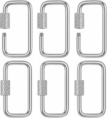 6 Pcs Stainless Steel Chain Quick Links 1x0.53 Inch Rectangular Key Ring Screw Lock Keys Organizer with Turn Twist Sleeve Closure Screw Lock Clip KeyChain Ring for Purse Bag Key Accessories(Silver) in Kuwait