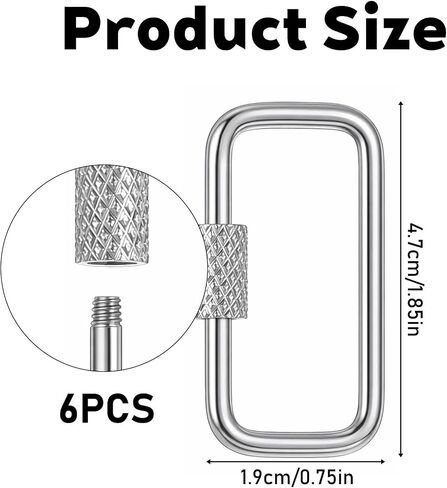 6 Pcs Stainless Steel Chain Quick Links 1x0.53 Inch Rectangular Key Ring Screw Lock Keys Organizer with Turn Twist Sleeve Closure Screw Lock Clip KeyChain Ring for Purse Bag Key Accessories(Silver) in Kuwait