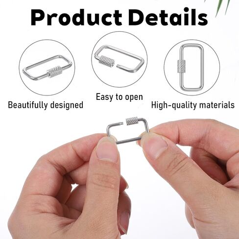 6 Pcs Stainless Steel Chain Quick Links 1x0.53 Inch Rectangular Key Ring Screw Lock Keys Organizer with Turn Twist Sleeve Closure Screw Lock Clip KeyChain Ring for Purse Bag Key Accessories(Silver) in Kuwait